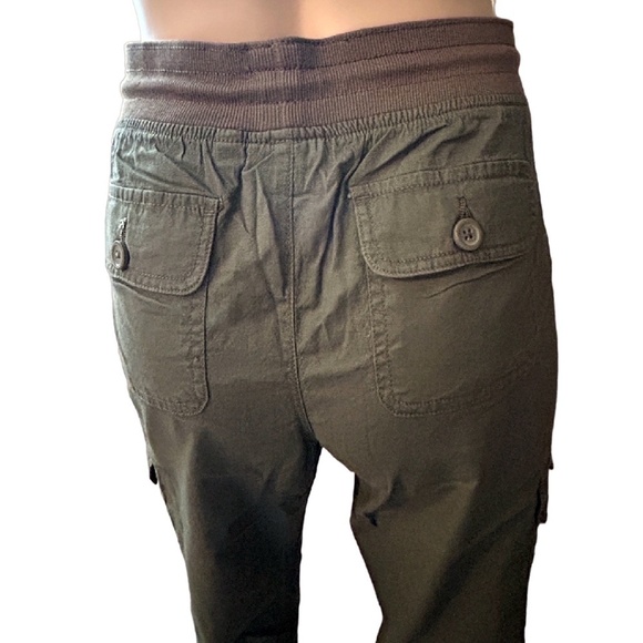 HARLOW Combat Cargo Jogger Pants Khaki Army Green Ribbed Waist Leg Cuffs Fitness - Picture 8 of 14